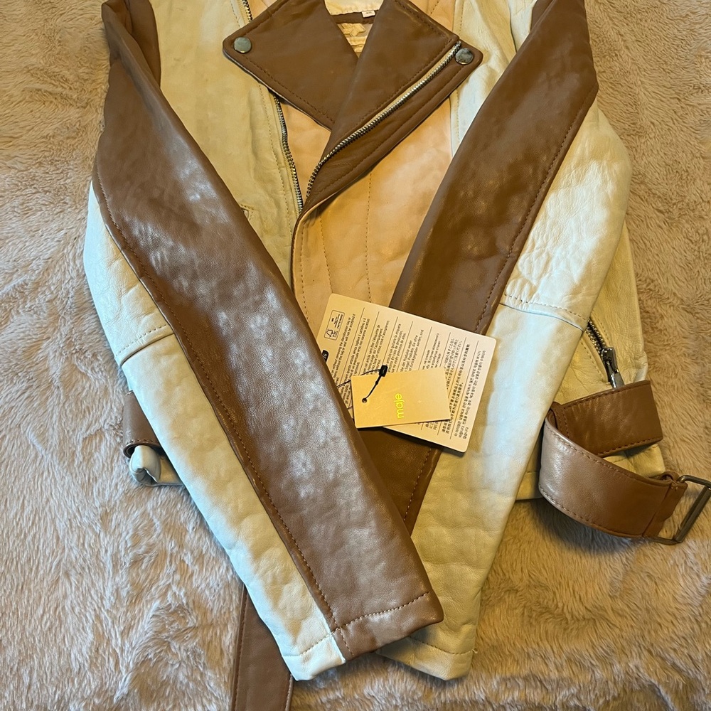 Maje Brown and Cream Leather Jacket